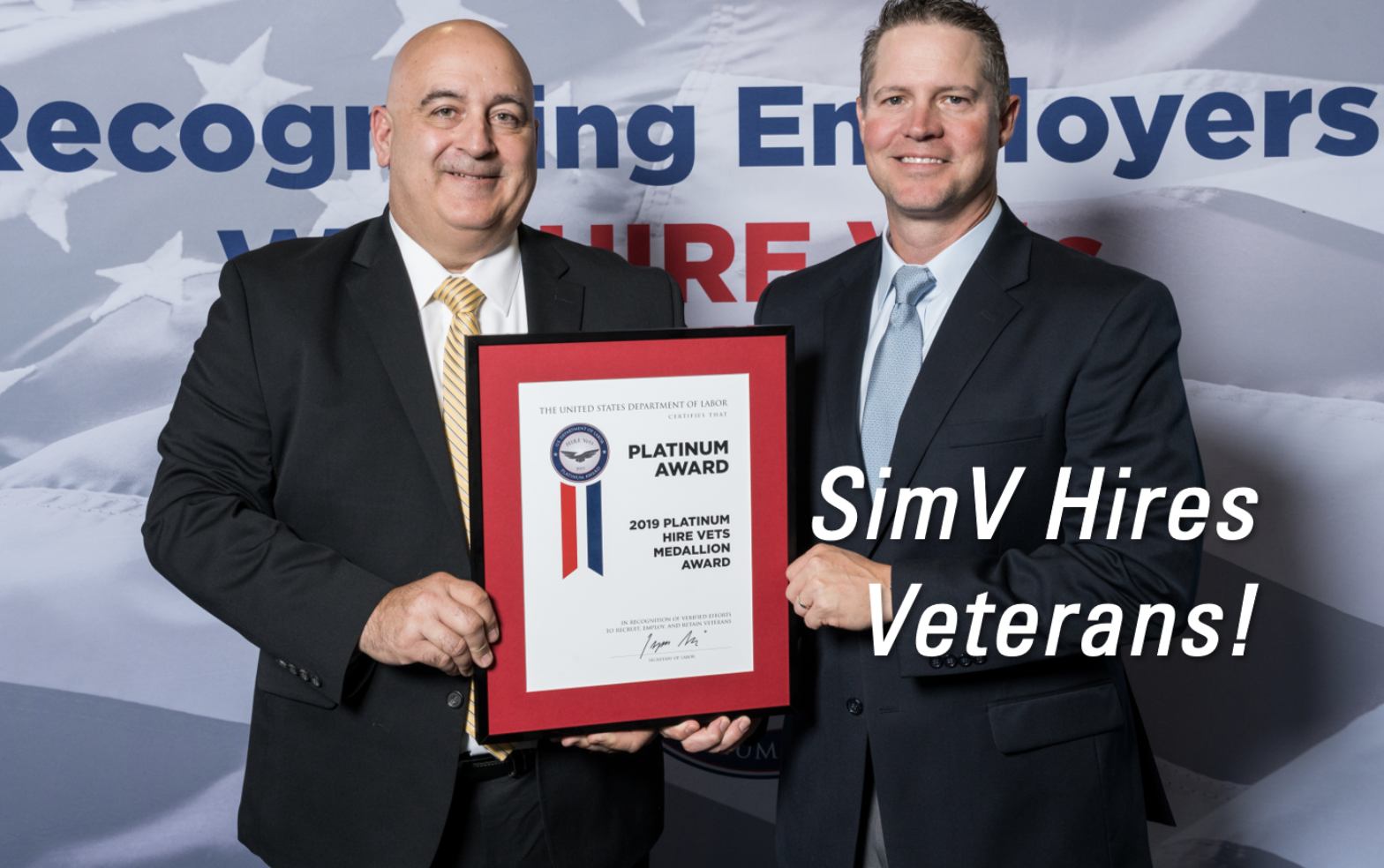 SimVentions Recognized by U.S. Dept. of Labor as  Veteran-Employment Leader