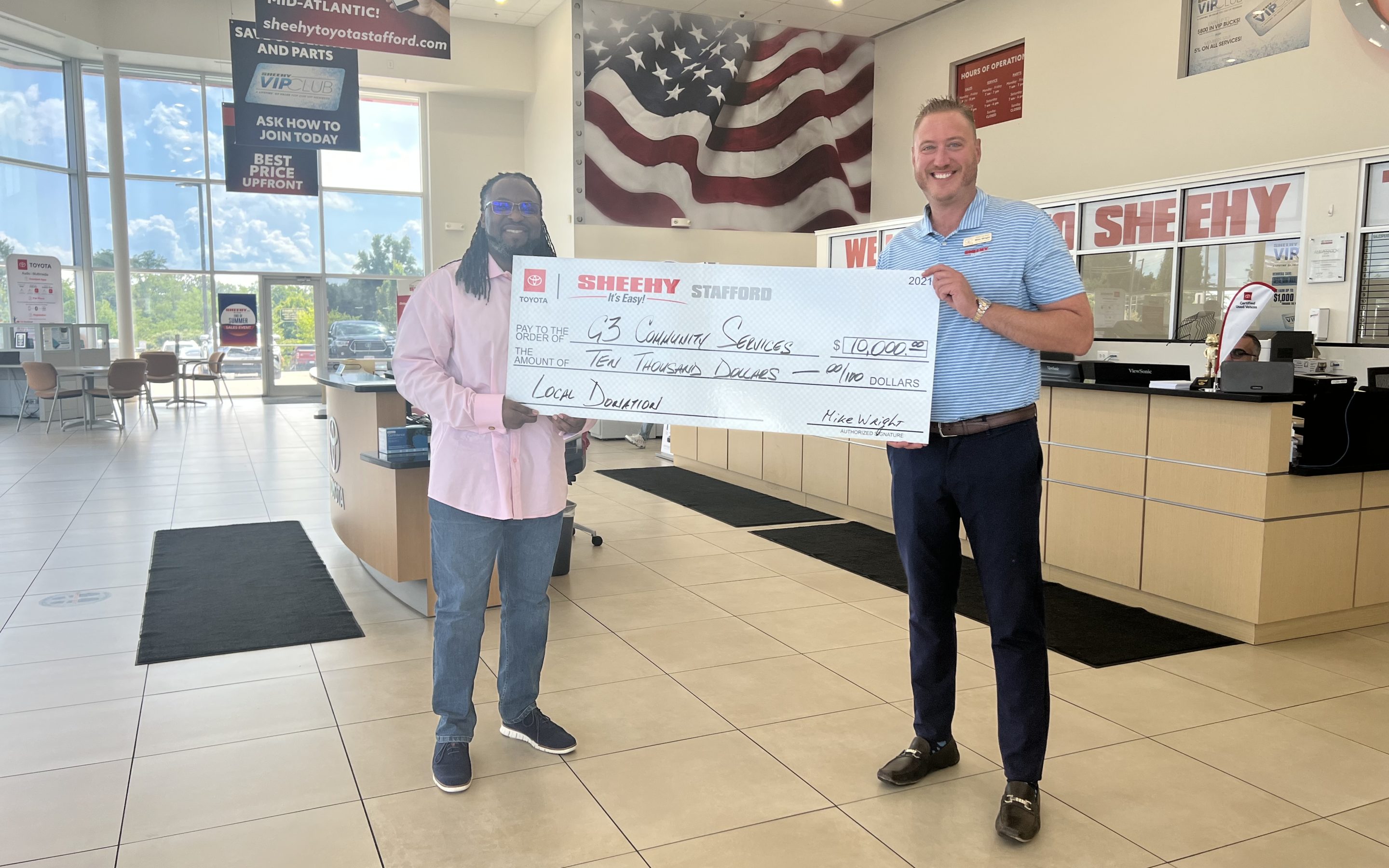 G3 Community Services Awarded $10,000 Grant from Sheehy Toyota of Stafford